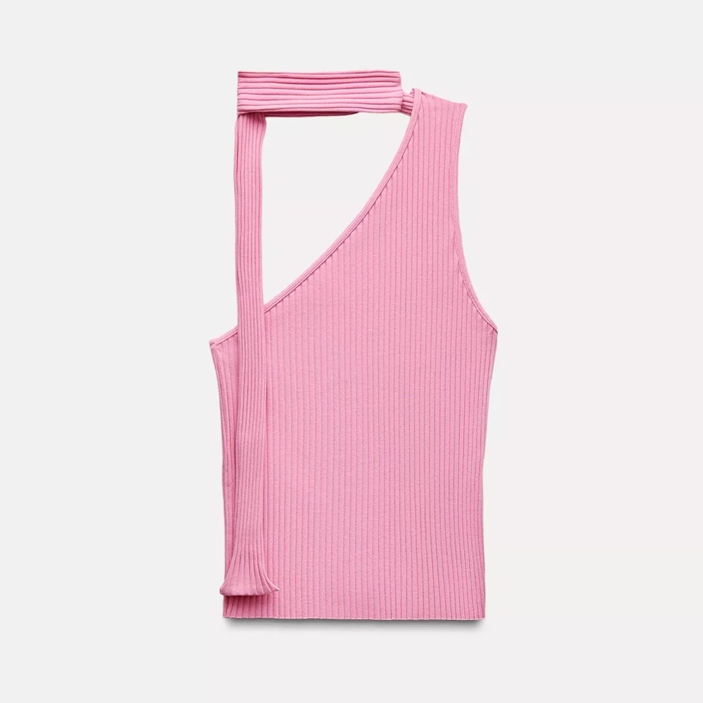NWT Zara Pink Ribbed Asymmetric Tank Top